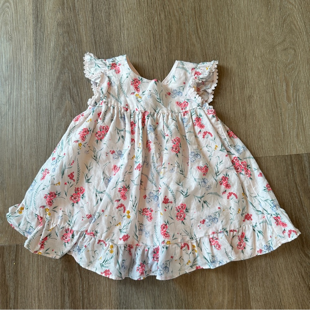Janie and Jack Floral Linen Ruffle Baby Dress